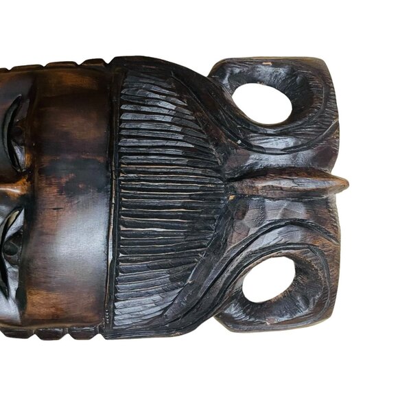Hand-Carved African Tribal Mask Wall Art - Unique Cultural Decor 12" x 7 1/2" Da - Picture 3 of 4